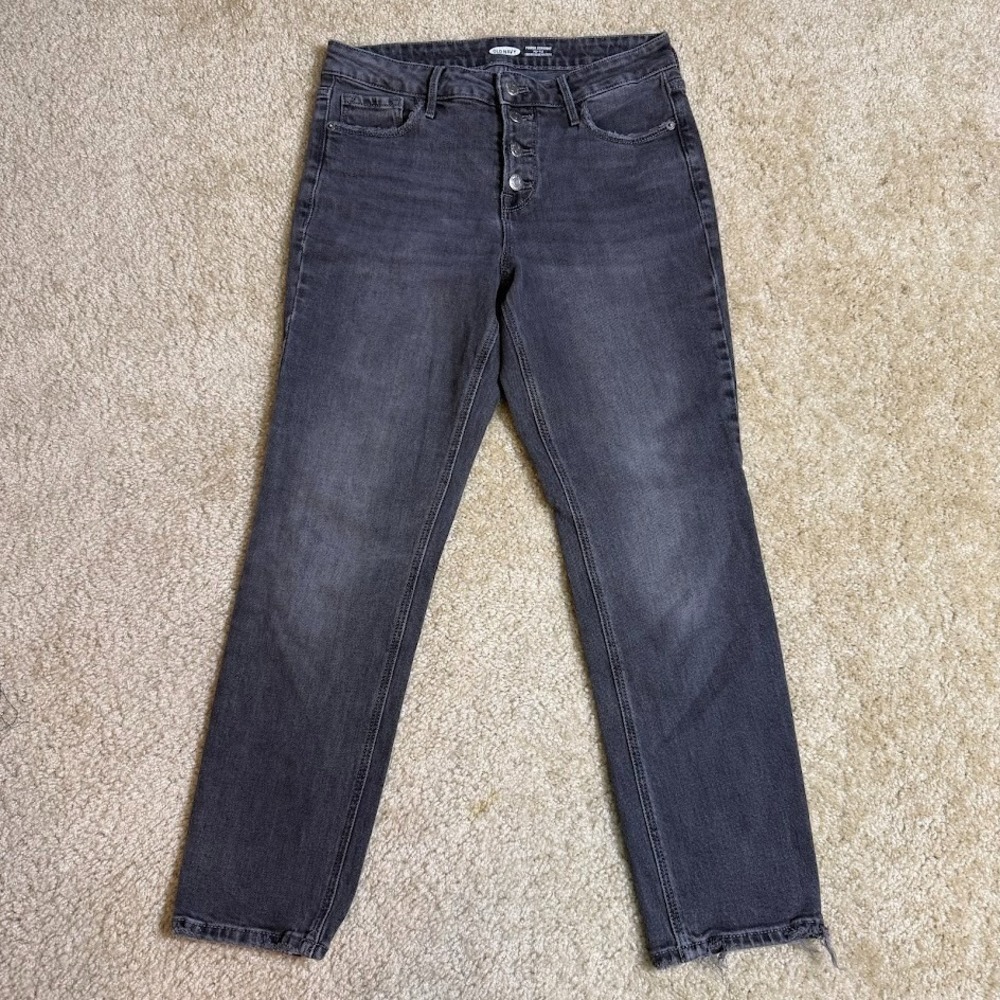 Old Navy Power Straight Jeans Womens 29x27 Gray High Rise Button Fly Denim